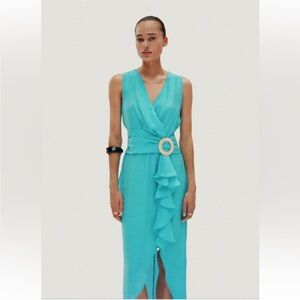 Zara RUFFLED MIDI DRESS WITH BUCKLE